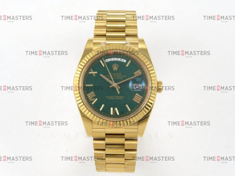 Rolex Day-Date - 40 mm - זהב צהוב לוח ירוק רומי גימור קצה