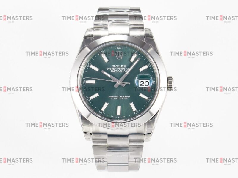 Rolex Datejust – 41 mm – פלדה רצועת אויסטר באזל חלק לוח ירוק גימור קצה