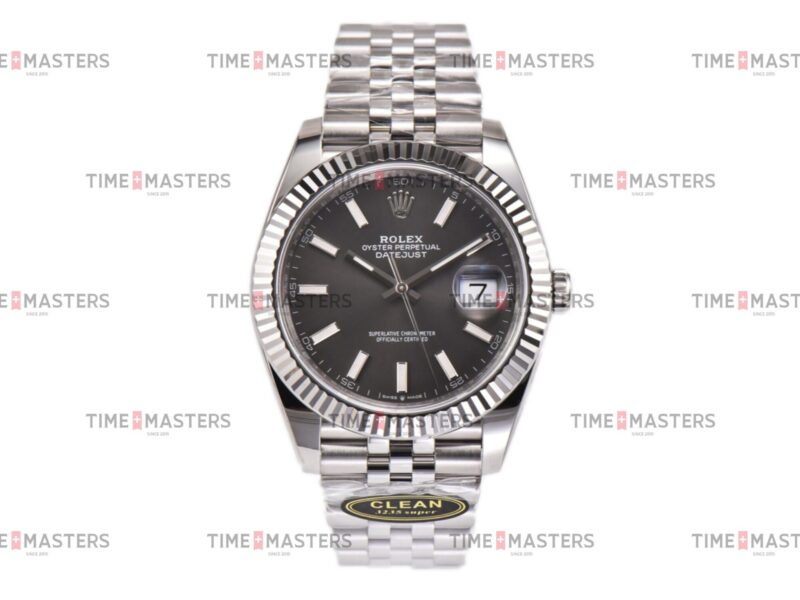 Rolex Datejust – 41 mm – פלדה רצועת ג'ובילי באזל משונן לוח אפור גימור קצה