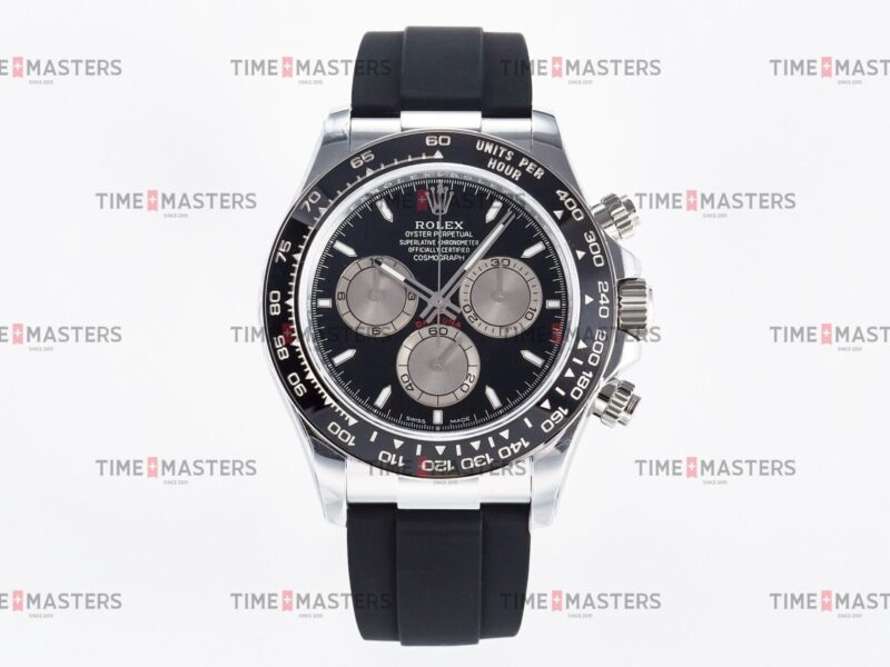 Rolex Daytona Cosmograph - 40 mm - זהב לבן לוח שחור רצעות אויסטרפלקס גימור קצה