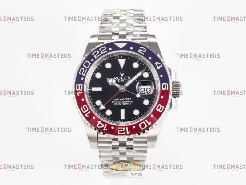 Rolex GMT-Master II - 40 mm - פלדה קרמידה כחולה ואדומה רצועת ג'ובלי - פפסי גימור קצה