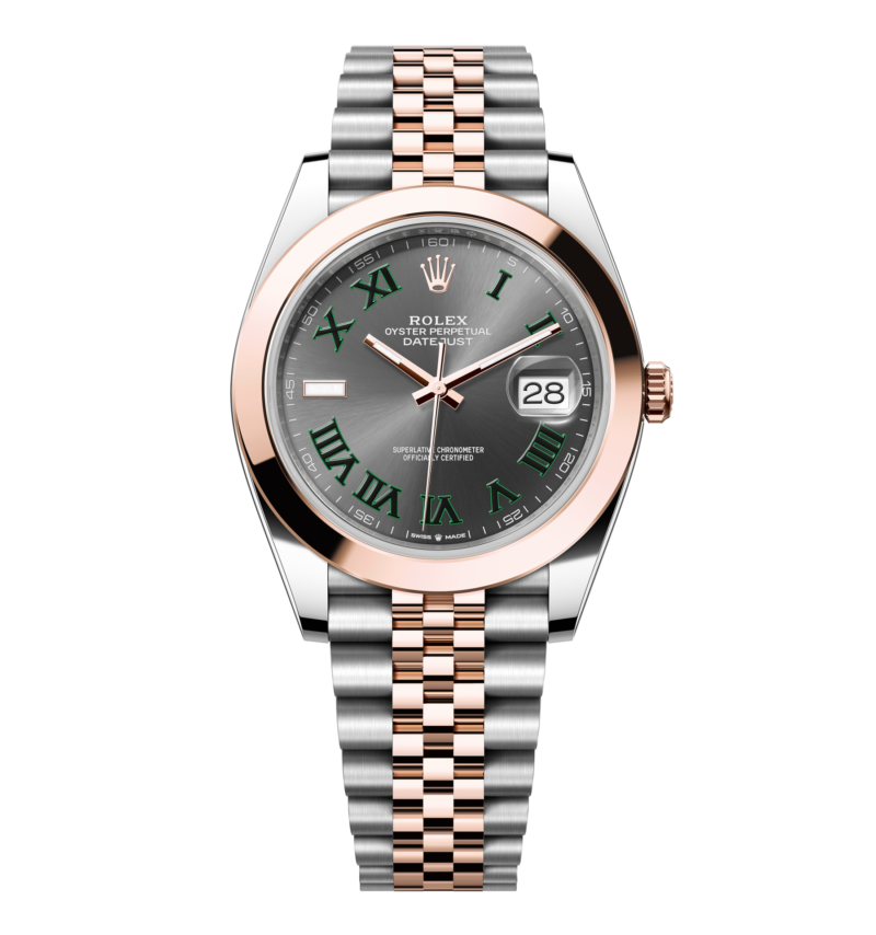 Rolex Datejust – 41 mm – טו טון רוז גולד רצועת ג'ובילי באזל חלק לוח ווימבדלדון גימור שוויצרי