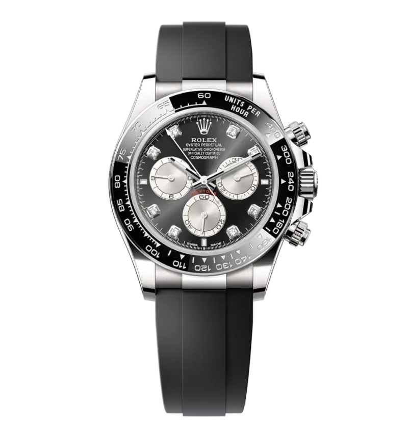 Rolex Daytona Cosmograph - 40 mm - זהב לבן לוח שחור יהלומים רצעות אויסטרפלקס גימור קצה